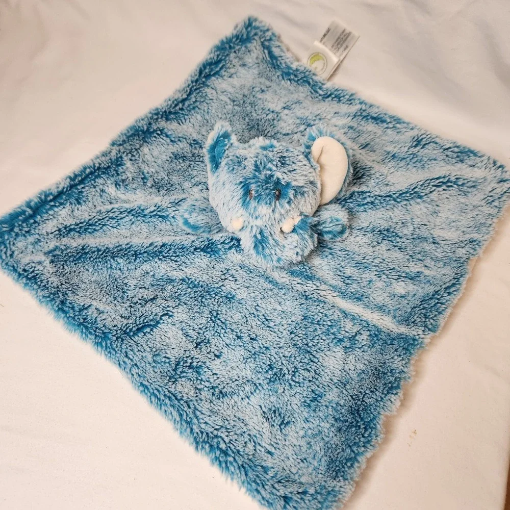 Animal Adventure Elephant Lovey Baby  Security Blanket Blue White Frosted12 x 13